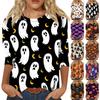 Women's Casual Halloween Print Pullover Top Lightweight Long Sleeve Round Neck Shirt for Fall Seasonal Wear