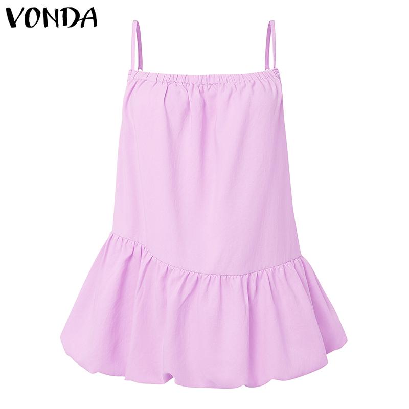 

VONDA Women Strap Sleeveless Ruffled Casual Pleated Tank Tops 5XL фиолетовый