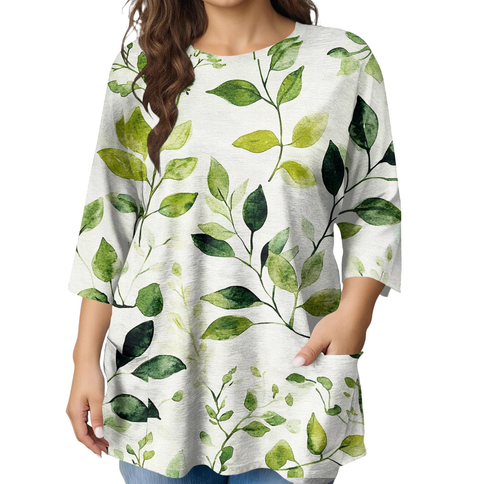 

Жіноча модна блуза великого розміру з принтом, з коротким рукавом, для елегантного офісу та повсякденного носіння XXXXL зелений