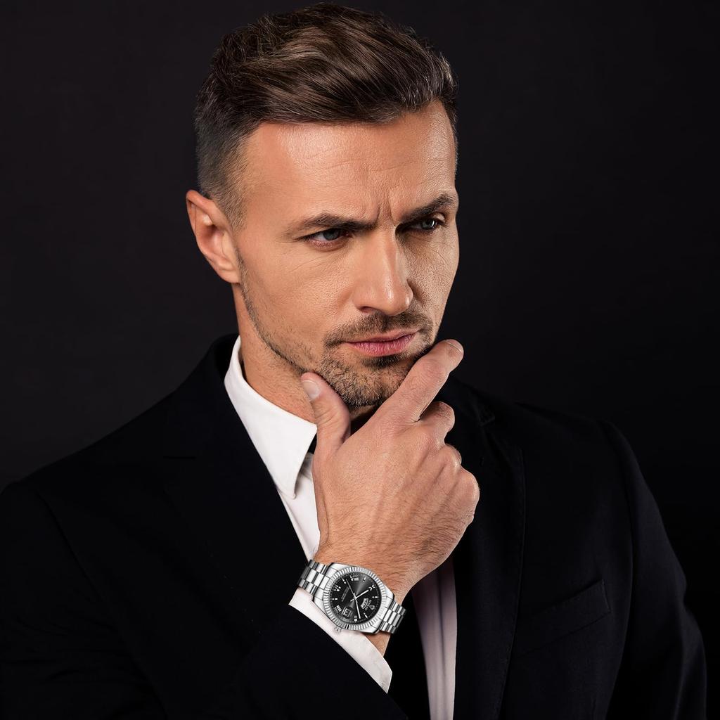 Roman Alphabet Analog Display Luminous Calendar Day of the Week 3ATM Water Resistant Stainless Steel Quartz Leisure Business Stylish Fashion