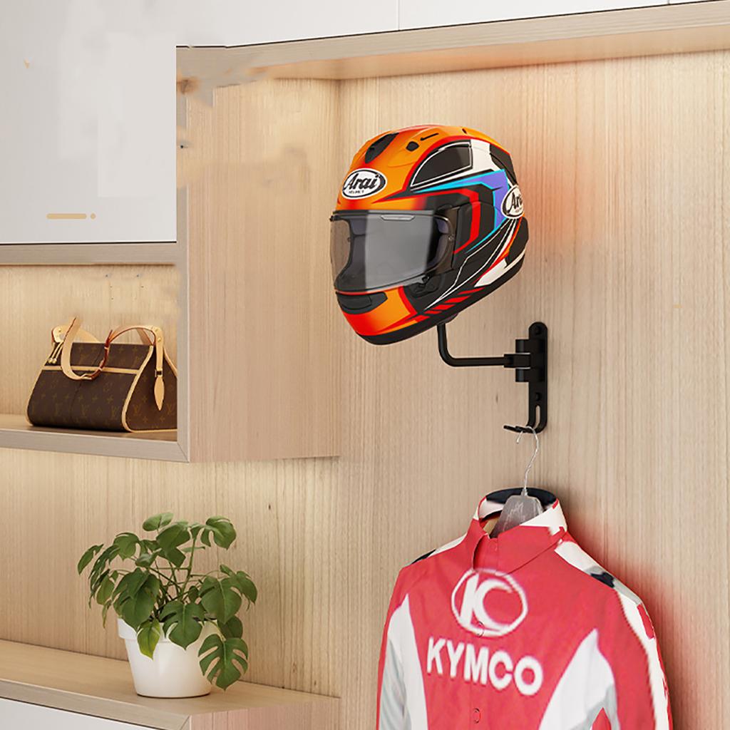 Wall Mount Metal Motorcycle Helmet Rack - Adjustable Bike & Bicycle Helmet Holder with 180° Rotation,Space-Saving Storage Hanger