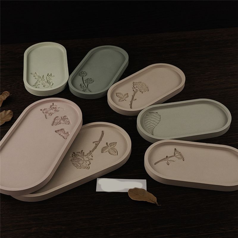 M-Modern-7 Piece Oval Storage Tray Cement Silicone Mold Pallet Mold Milky White Resin Concrete Plaster Mould