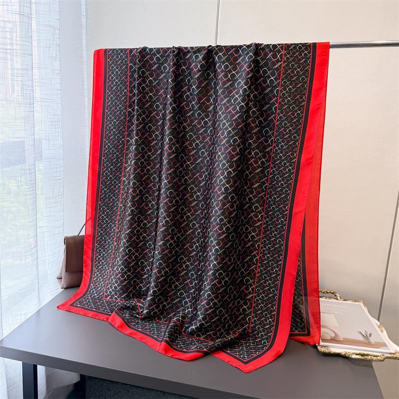 Spring and summer geometric simulation silky brocade fashion sunscreen charm fashion silk scarf long scarf shawl versatile headscarf scarf