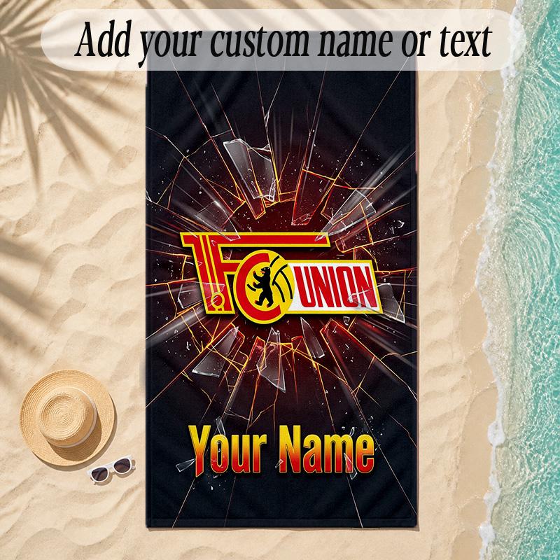 Strandtuch Union Berlin FC Benutzerdefinierter Name Text Personalisierbares Weiches Handtuch für Strand Pool Innenbereich Heimdekoration Geschenk
