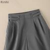 ZANZEA Womens Casual Solid Color Loose A-line Wide Leg Capris Pants