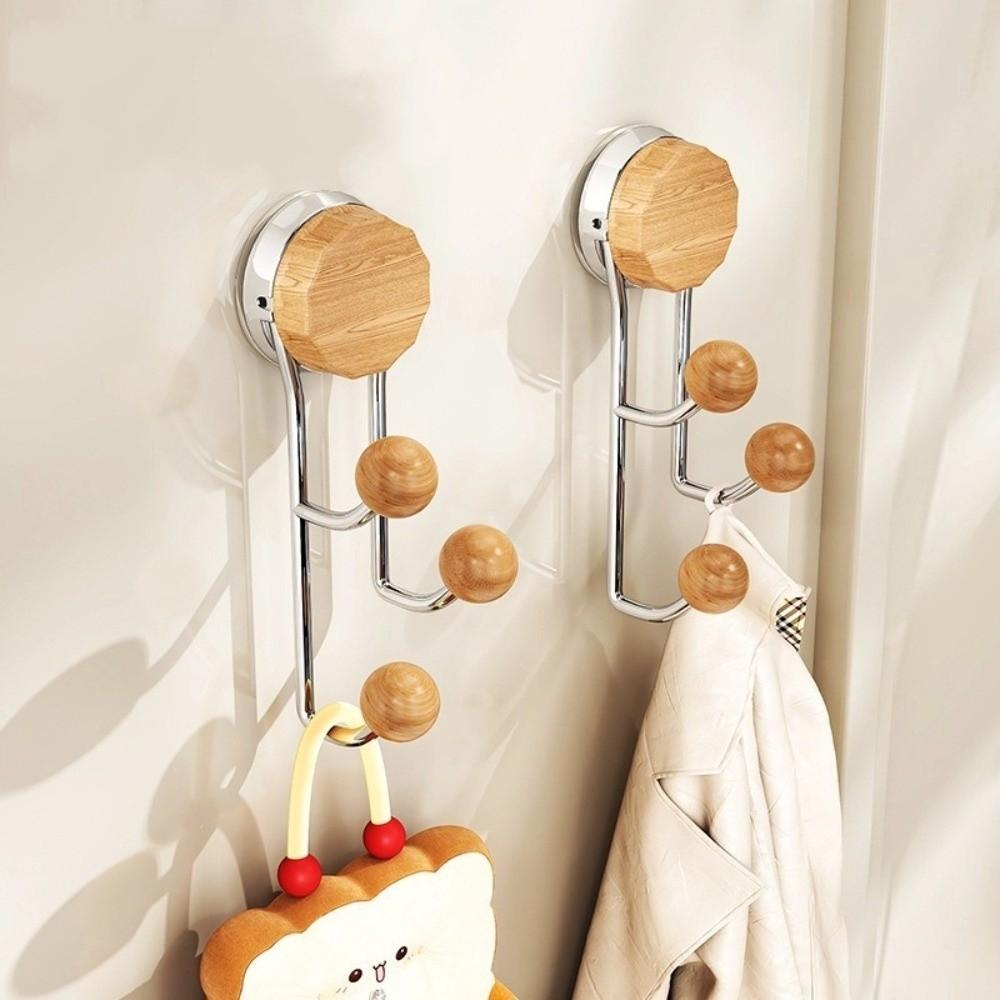 Stainless Steel Wood Grain Hook Without Punching Vertical Hook Shelf Suction Cup Hook  Bathroom