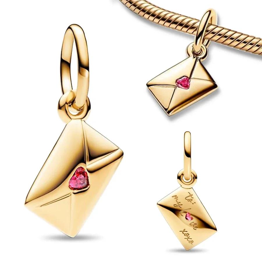 Kopparröd Kärlek Guld Kuvert Post Hänge Passar Original Damarmband Gör-det-själv Fint Smyckestillverkning Gåva