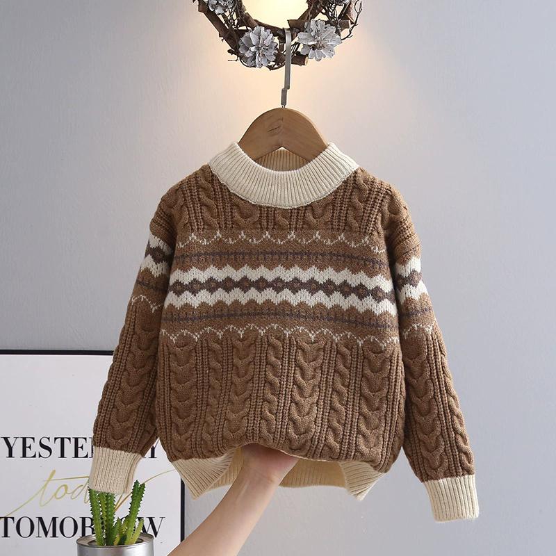 Herbst Kinder Strickpullover Frühling Warme Strickwaren Pullover Jungen Mädchen Jacquardstrick Cardigan Kinderkleidung 3-10 Jahre