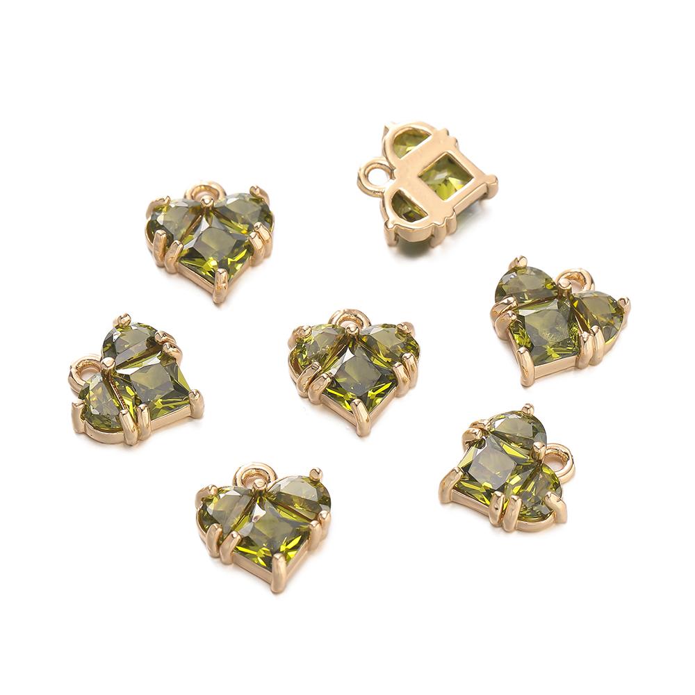 2Piece/Lot 18K Gold Color Plated Heart Charms Pendants with Zircon for DIY Bracelet Necklace Jewelry Making Accessories