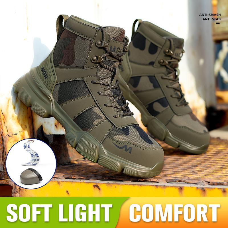 Men Steel Toe Safety Work Boots Indestructible Construction Safety Boots Puncture Proof Male Work Shoes Slip-Resistant Shoes
