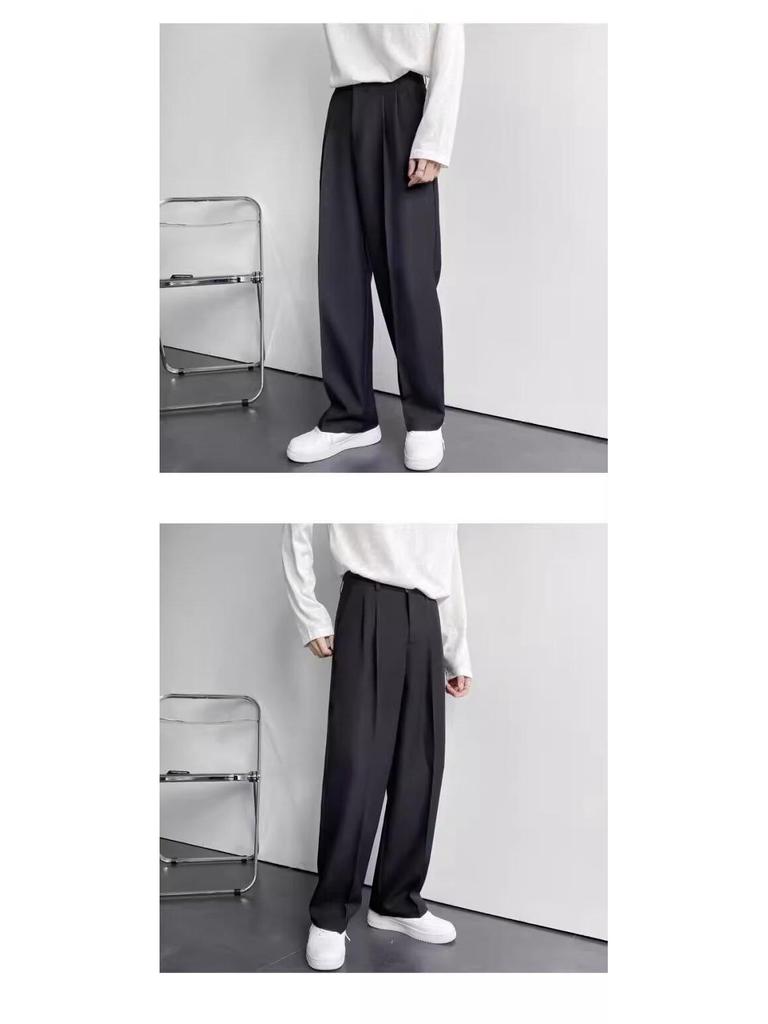 Men's Spring Light Luxury Black Wide-Leg Casual Trousers