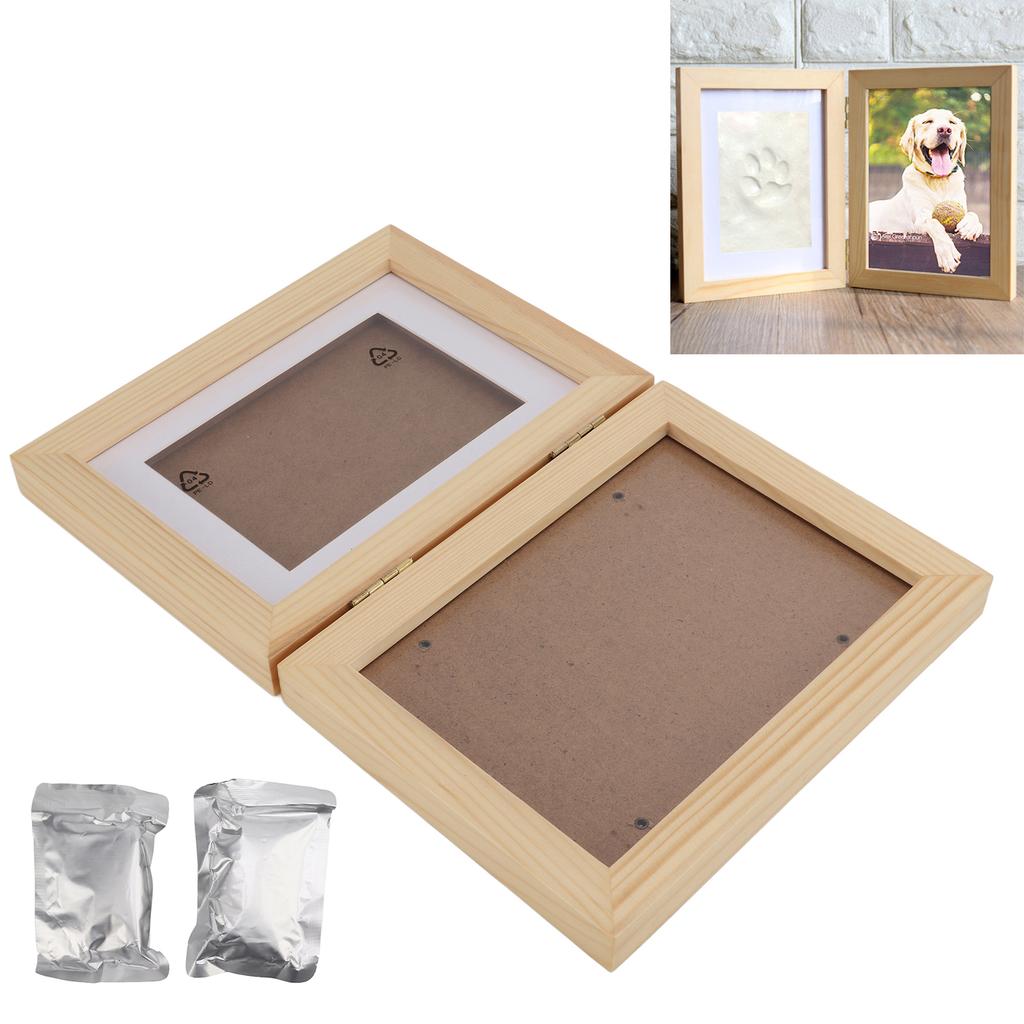 Kit Ricordo Zampa di Animale Domestico Cornice Portafoto in Legno con Stampo in Argilla per Amanti degli Animali e RicordiArgilla Bianca