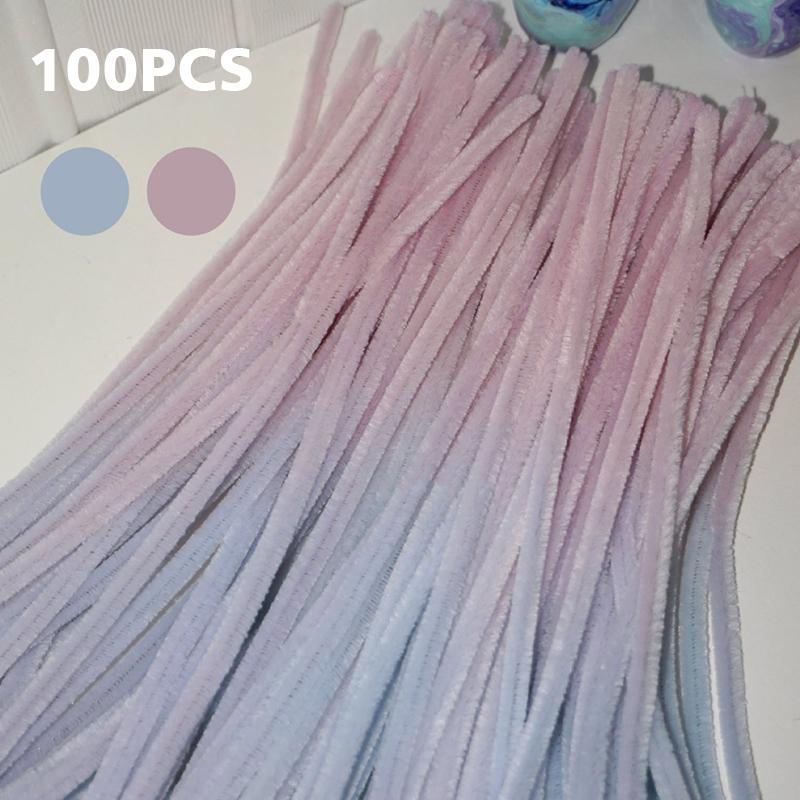 100pcs DIY Colorful Twisted Stick Plush Folding Stick Gradient Twist Stick Ribbon Bar Strip Iron Wire Thread DIY Handmade Toys