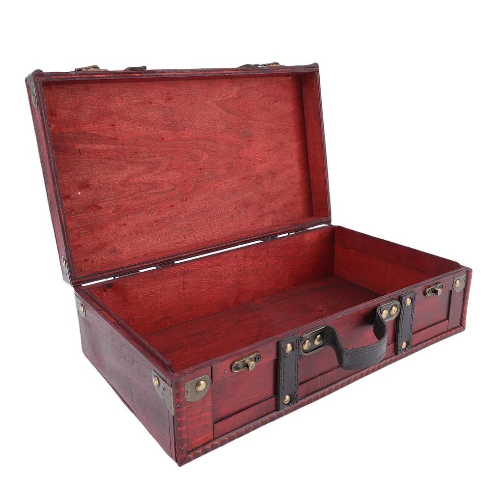 Wooden Vintage Suitcase Antique Decorative Storage Chest Travel Treasure Chest Box with PU Leather Handle for Weddings Keepsakes