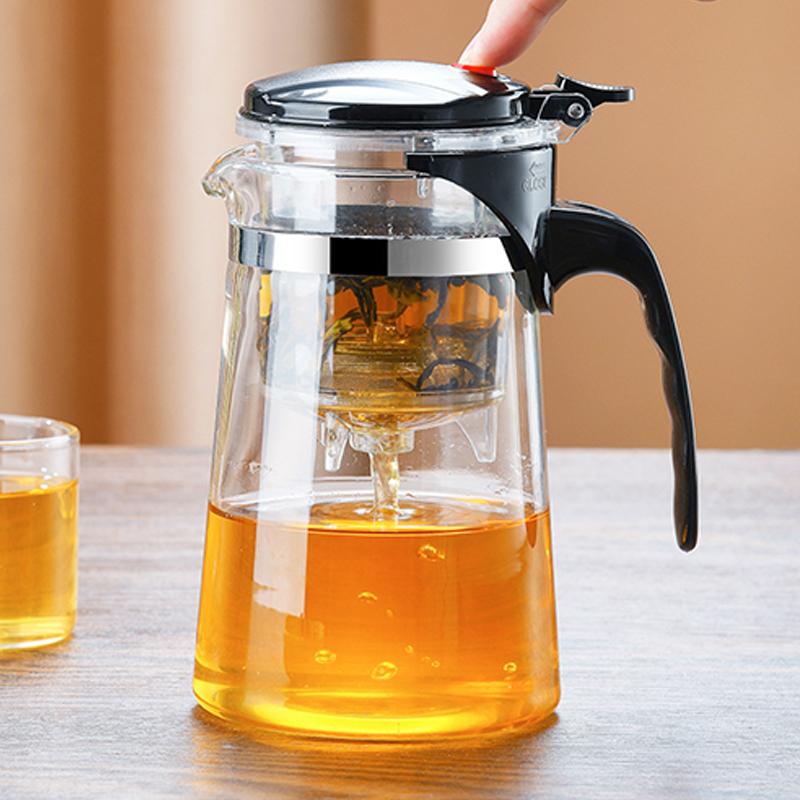 Teapot With Infuser Thickened Glass Heated Resistant Tea Pot One-Button Filtering Tea Separation Kettle Tea Coffee Maker