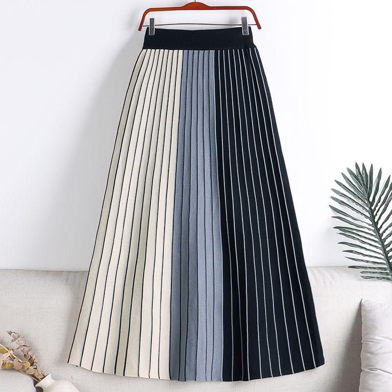 MOJTA Mid-length Skirt Spring Summer Women's Elastic High Waist Skirt A-line Long Skirt