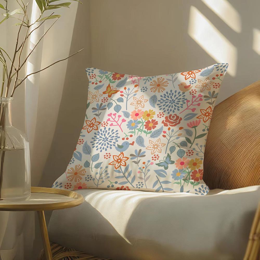 Boho Wildflowers Pattern Cushion Cover Soft Short Plush Pillow Cover Smooth Cozy Texture Aesthetic Cushion Case Home Decor