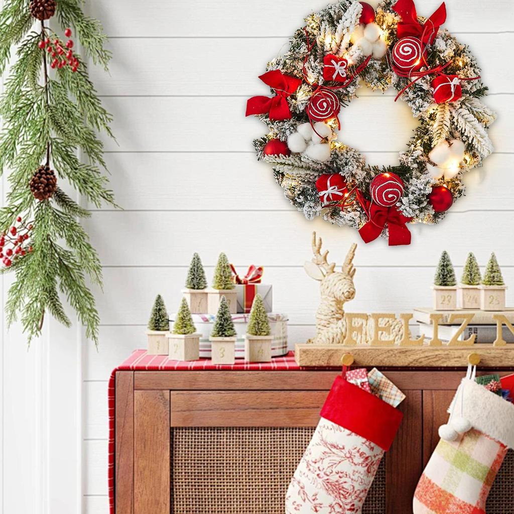Christmas Wreath Outdoor With Light Artificial Christmas Front Door Garland Garland 11.8Inch Lighted Festive Wreath For Holiday