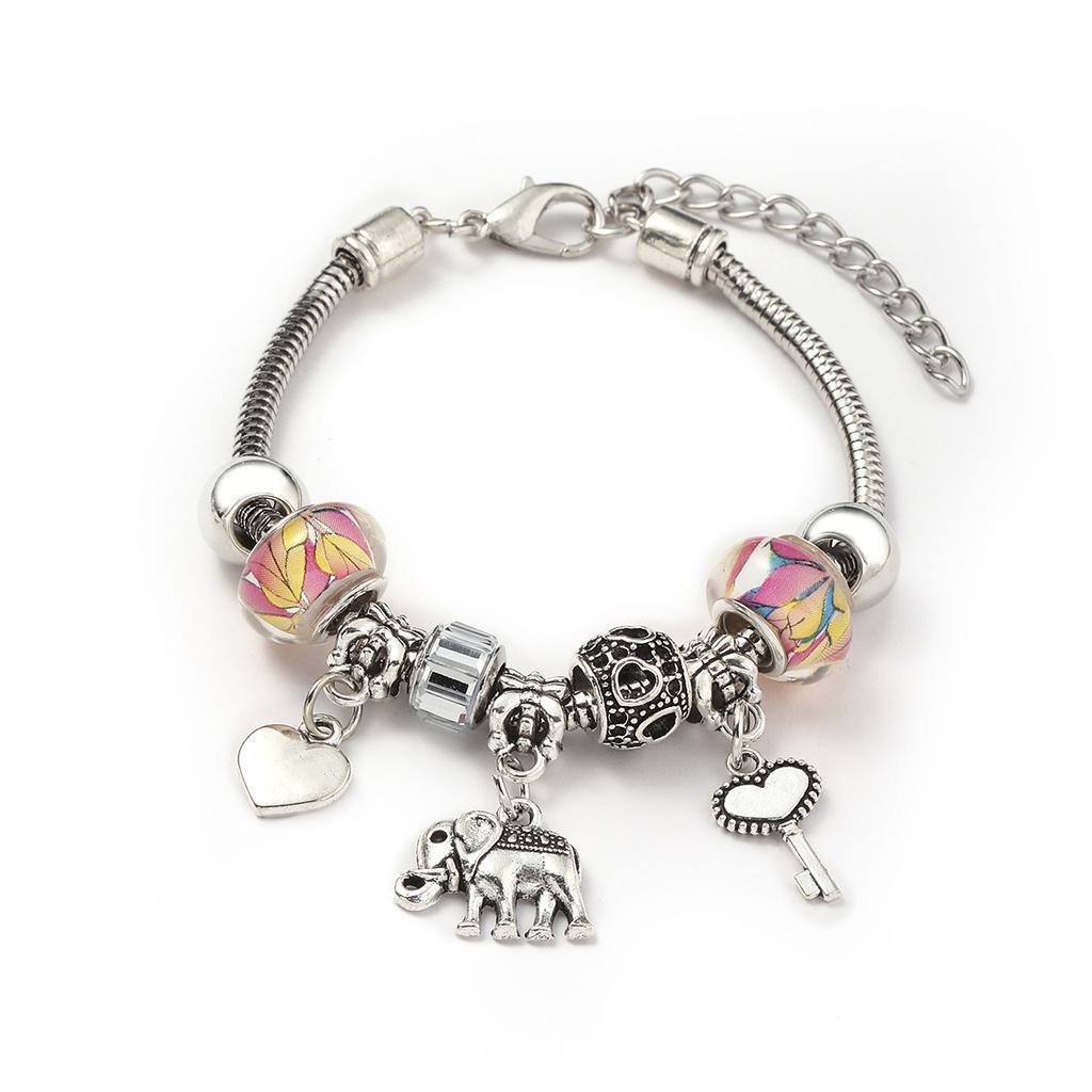 Vintage Handmade Alloy Large Hole Glass Bead Elephant Tree of Life Design Transparent Bracelet Multiple Styles Available