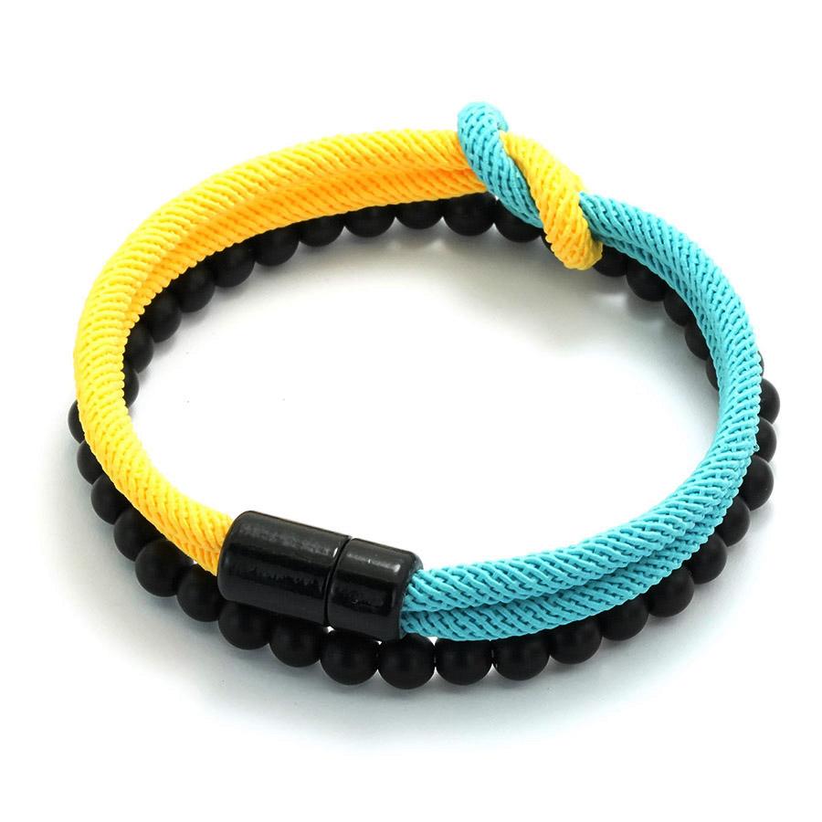 2Pcs Classic Contrasting Color Bracelet Set For Men Grade A 4mm Cord Chain Braslet Ukrainian Flag Element Wrap Braclet Pulseria
