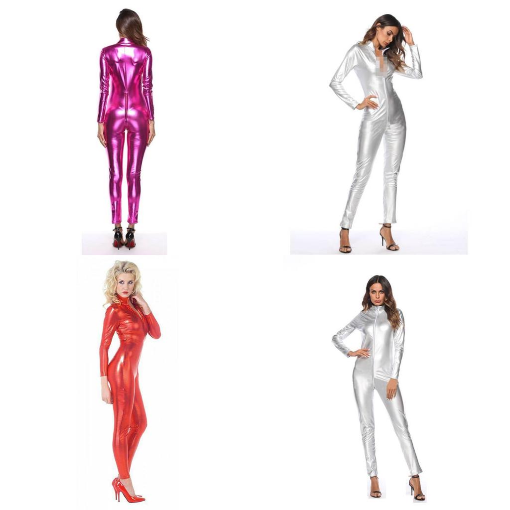 Elegant And Attractive Metallic Catsuit Bodysuit With Good Stretchy Fabric For Women