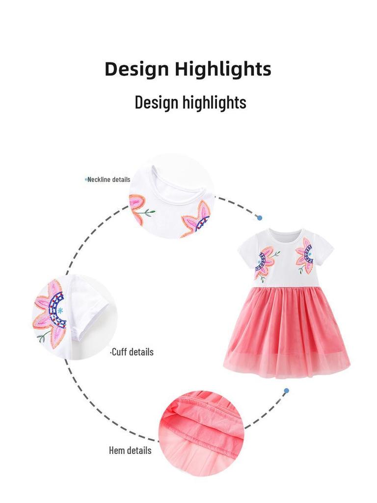2026 Spring/Summer Girls' Mesh Dress with Floral Sequins - Toddler Skirts in European and American Style