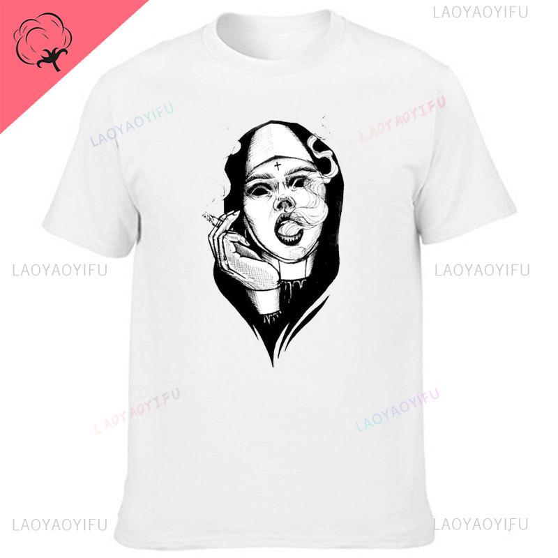 Sister Pattern Take Drugs Nun T Shirt Harajuku Casual New Arrival Summer Men Print Cotton T Shirt Casual Cool Males Tops Mens