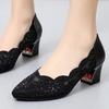 Spring Summer Fashion Hollow Out Genuine Leather Pumps Women Shoes Med Heels Square Heel Mesh Ladies Office Shoes Crystal