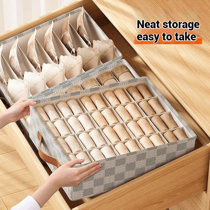 7/16/24 Grid Underwear Storage Box Cotton Linen Clothing Bra Cabinet Drawer Sock Storage Box Wardrobe Clothes Divider