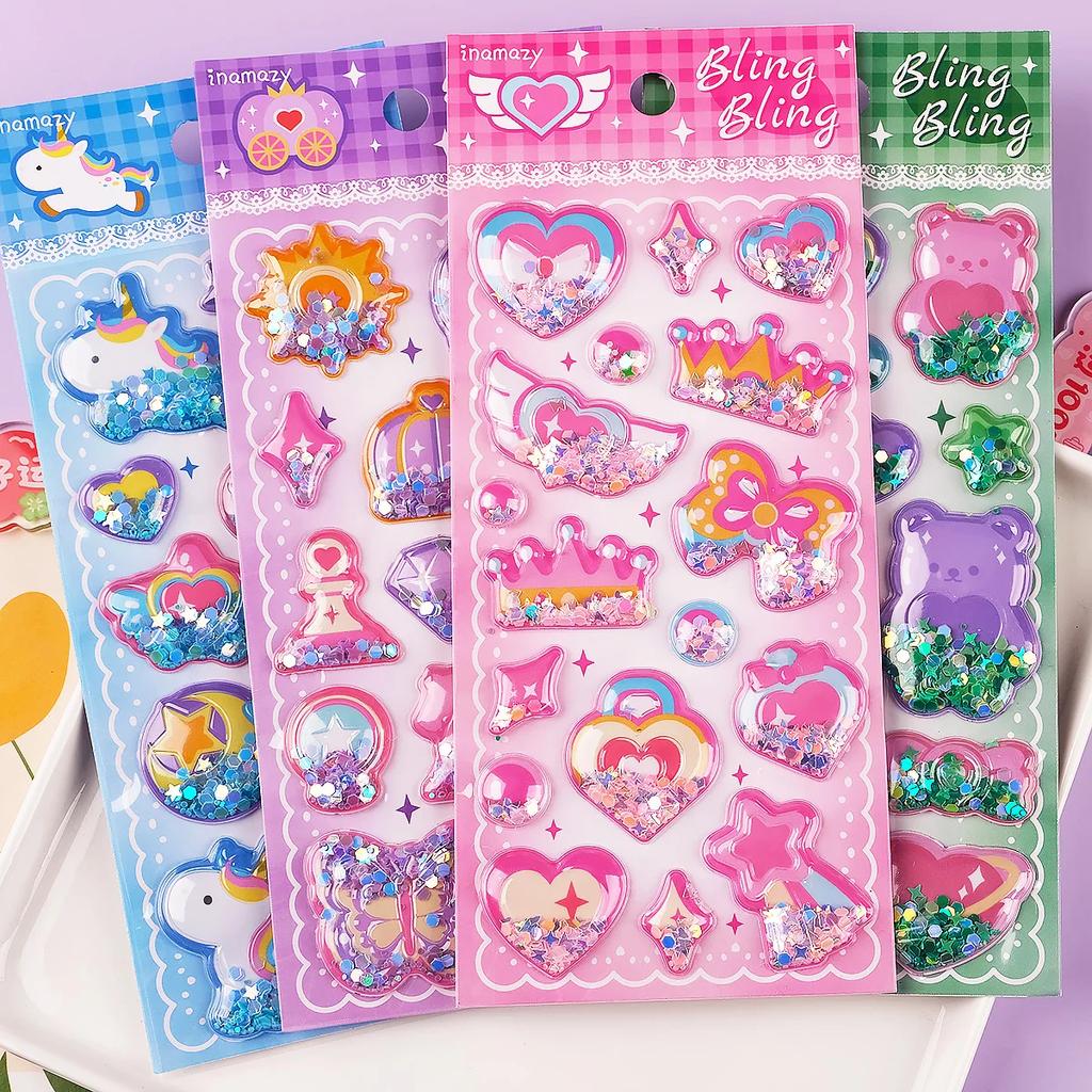 1 Sheet 3D Three-Dimensional Water Injection Stickers Children'S Cartoon Reward Stickers Beads Shake Oil Stickers