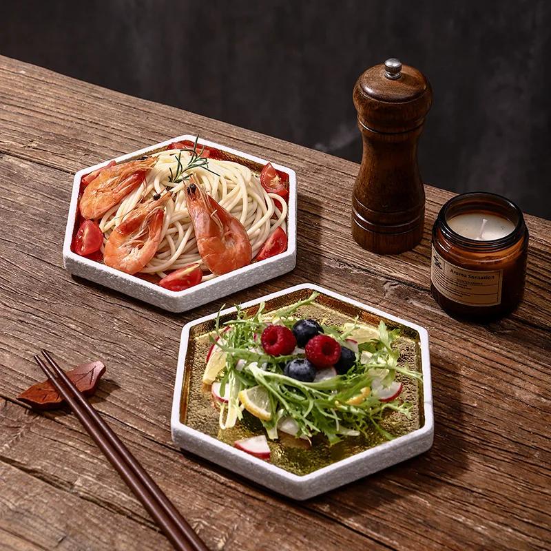 Electroplated Sushi Ceramic Tableware Premium Hotel Restaurant Plate Commercial Plate Salad  Japanese Sashimi Plate