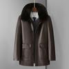Men's Turn Fur Collar Medium and Long Plush Thickened Take-off Liner Middle-aged and Elderly Leather Jacket