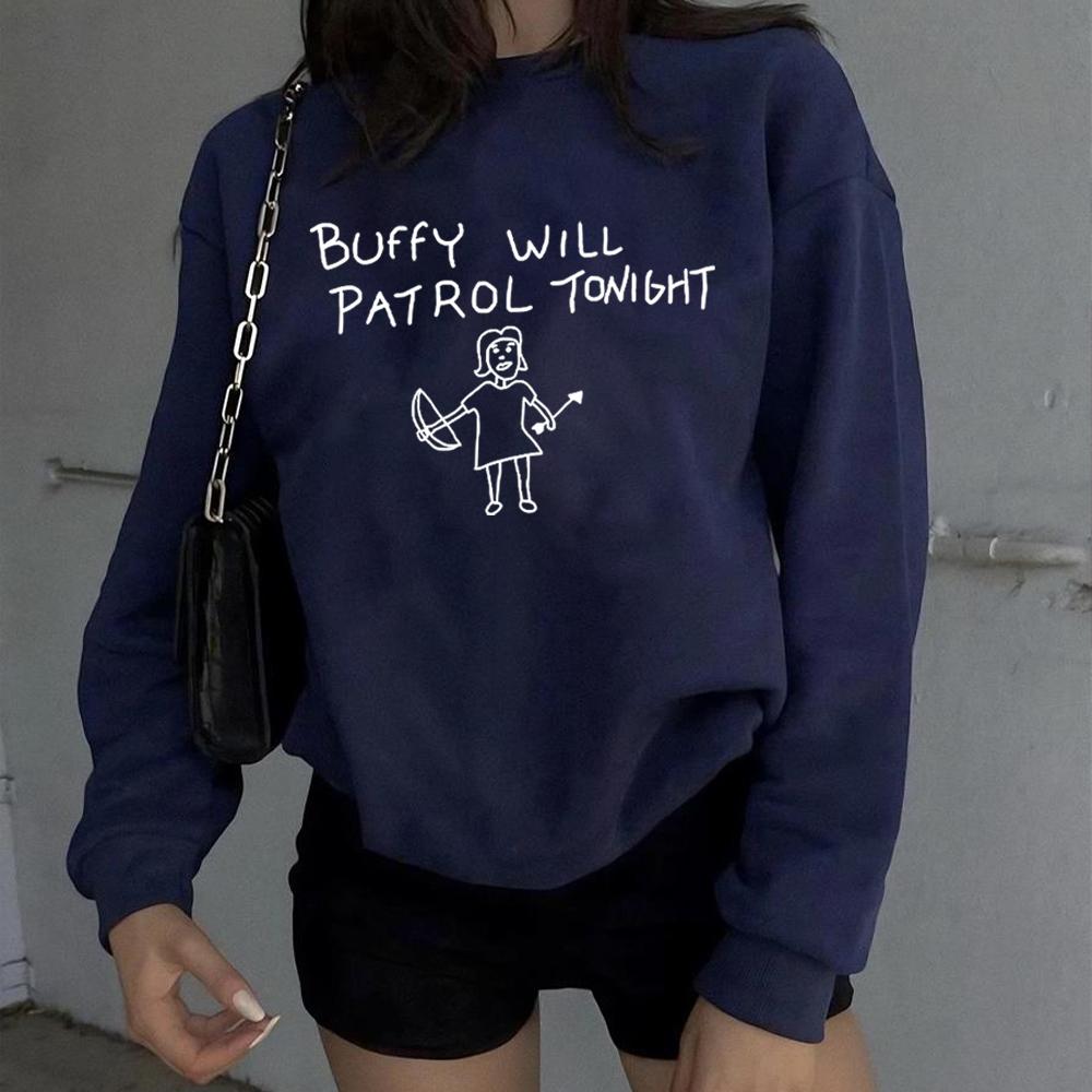 

Толстовка Buffy Will Patrol Tonight Футболка Buffy Свитер Sunnydale High School Вампирский свитер Унисекс Длинные рукава Толстовки XL темно-синий