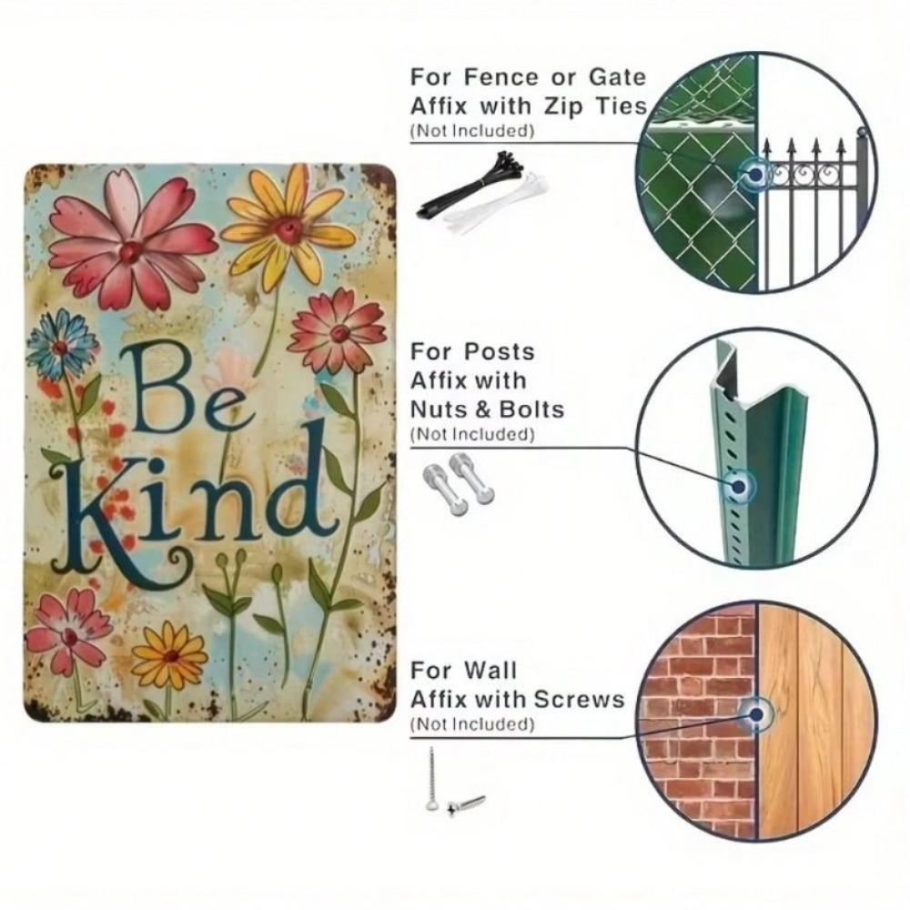 Metal Poster Wall Art Vintage Retro Sign Be Kind Flower Decor Inspirational for Home School