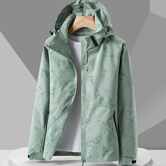 Unisex Winter Windbreaker Smooth Windproof Hooded Long Sleeve Zipper Pocket Zip Up Geometric Print Loose Fall Spring Outdoor Coat Jacket