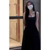 Spring and Summer New French Retro Hepburn Style Small Black Dress Waist Thin Long Dress Black Suspender Dress Women
