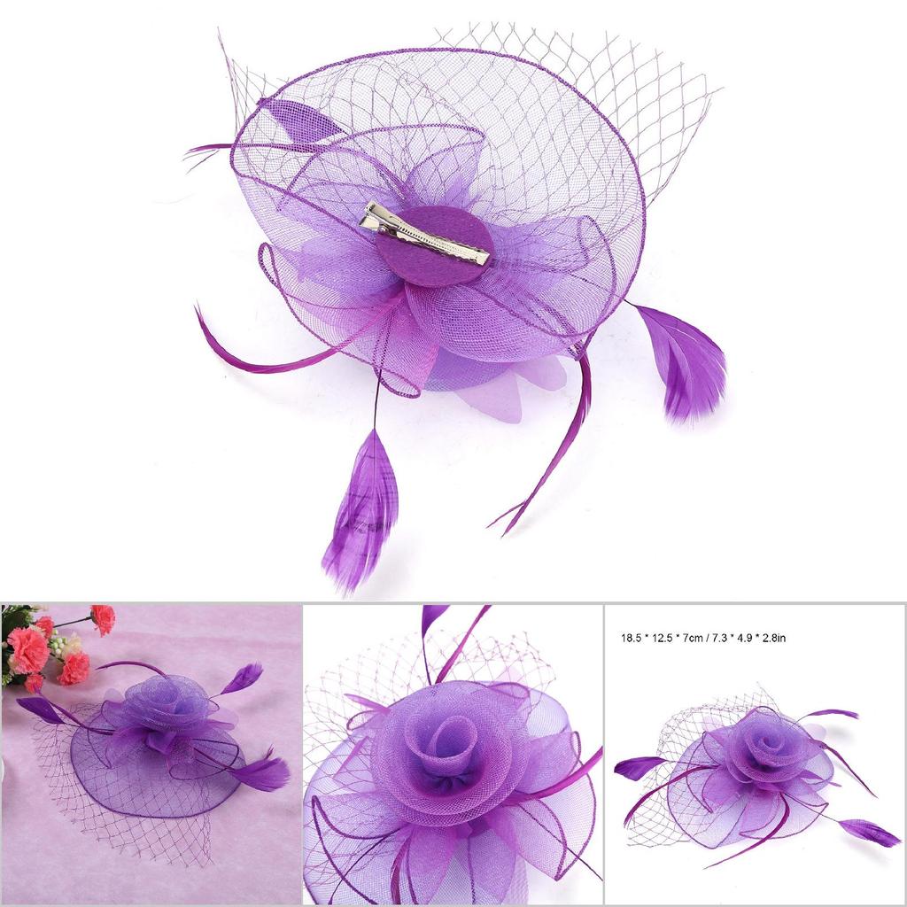 Ladies Gauze Hat Bridal Wedding Birdcage Fascinator Hair Accessory (Red)