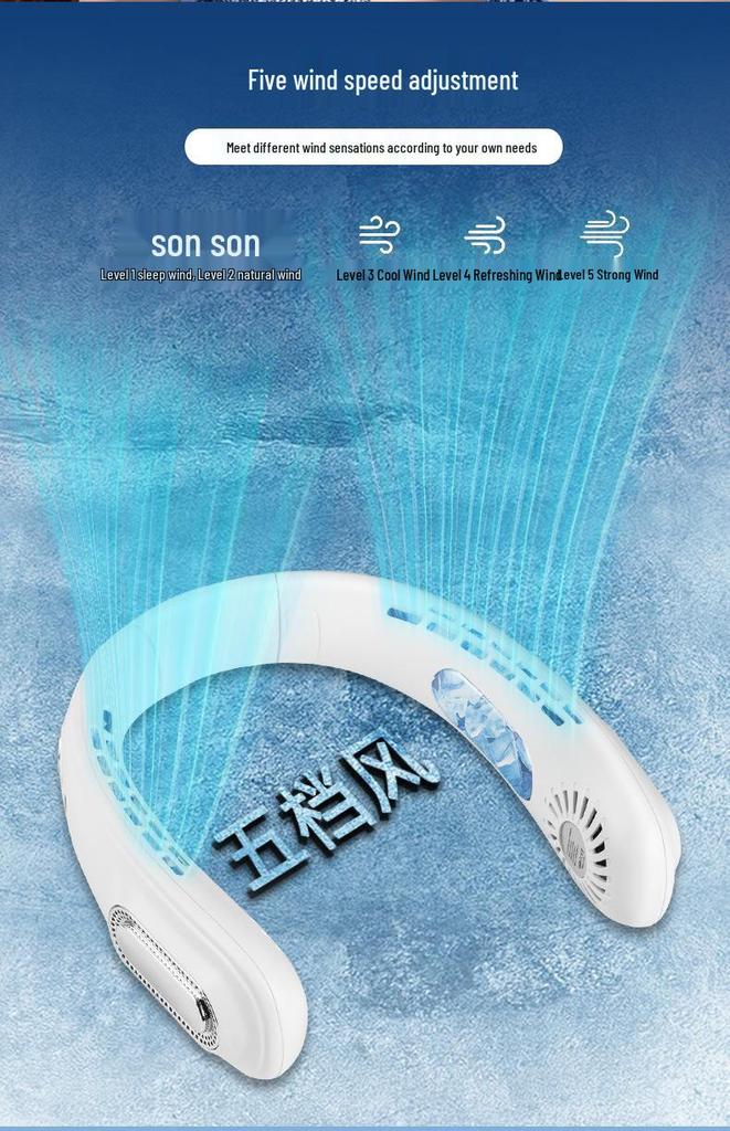 2025 L19 Bladeless USB Rechargeable Neck Fan - Portable, Long-Lasting Mini Fan for Outdoor Camping.