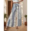 High-waisted, Drawstring Wide-leg Trousers with Patchwork Ethnic-style Details – Casual Wide-leg Trousers for Women