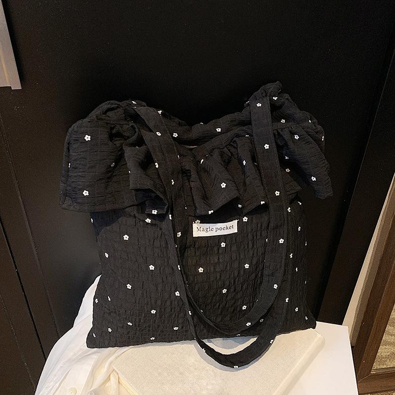 All-match Wave Point Chiffon Shoulder Bag Large Capacity Fairy Mesh Handbag Commuting Bag Korean Style Tote Bag Women KTY