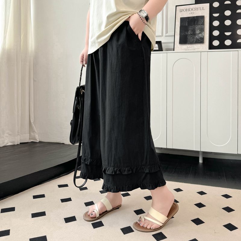 

Женская одежда больших размеров [Популярные кюлоты в этом году] Японская мода Двухслойные деревянные ушки Высокая талия Свободные укороченные широкие брюки Mysterious Black 8xl