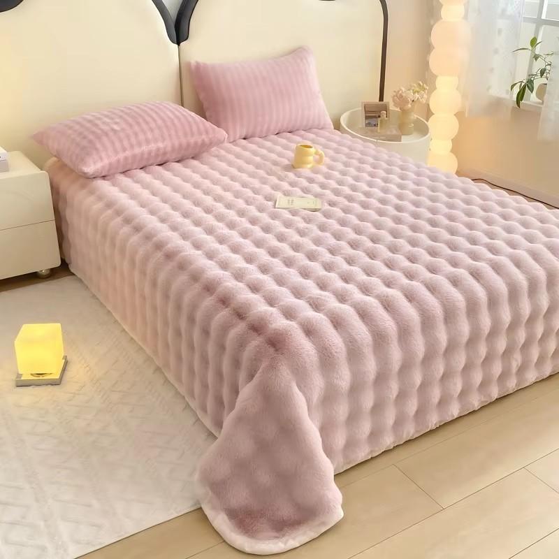 1pc Plaid Flannel Blanket Sheet Warm Soft Cozy Throw Blanket Sofa Bed Room Office Nap Blanket Autumn Winter Fluffy Bubble Fleece Blanket Sheet