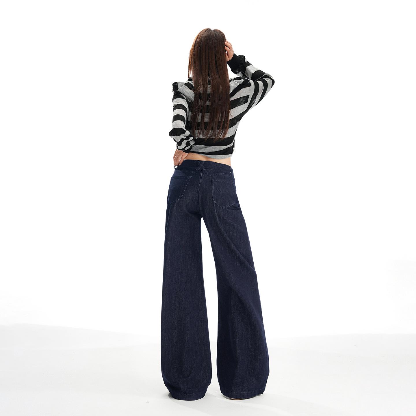 

25 AW Black Gold Fade-Resistant Low-Rise Wide-Leg Jeans for Women Extra Large