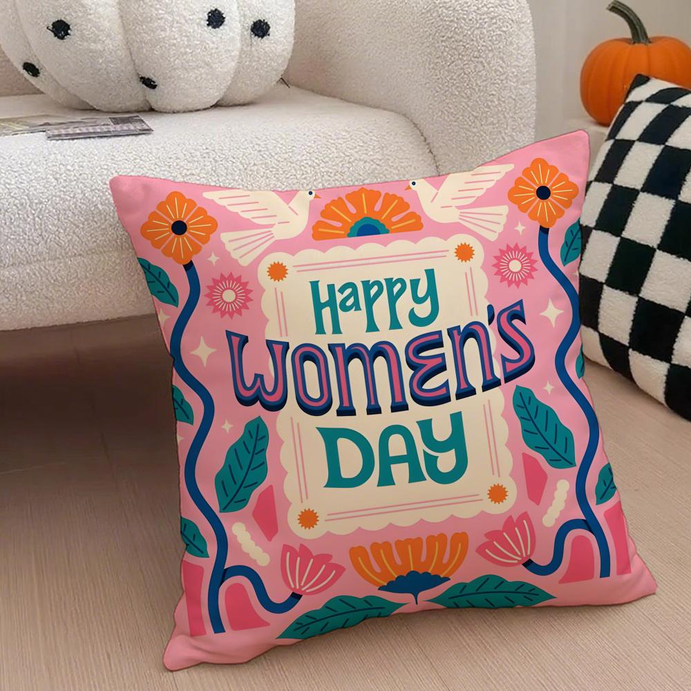 Celebratory Empowering Womens Day Cushion Cover Throw Pillow Cover Hidden Button Durable Polyester Chair Cushion