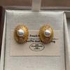 Metal Three-dimensional Oval Brushed Texture Stud Earrings Pearl Niche Retro Earrings Light Luxury Daily High Fashion Earrings