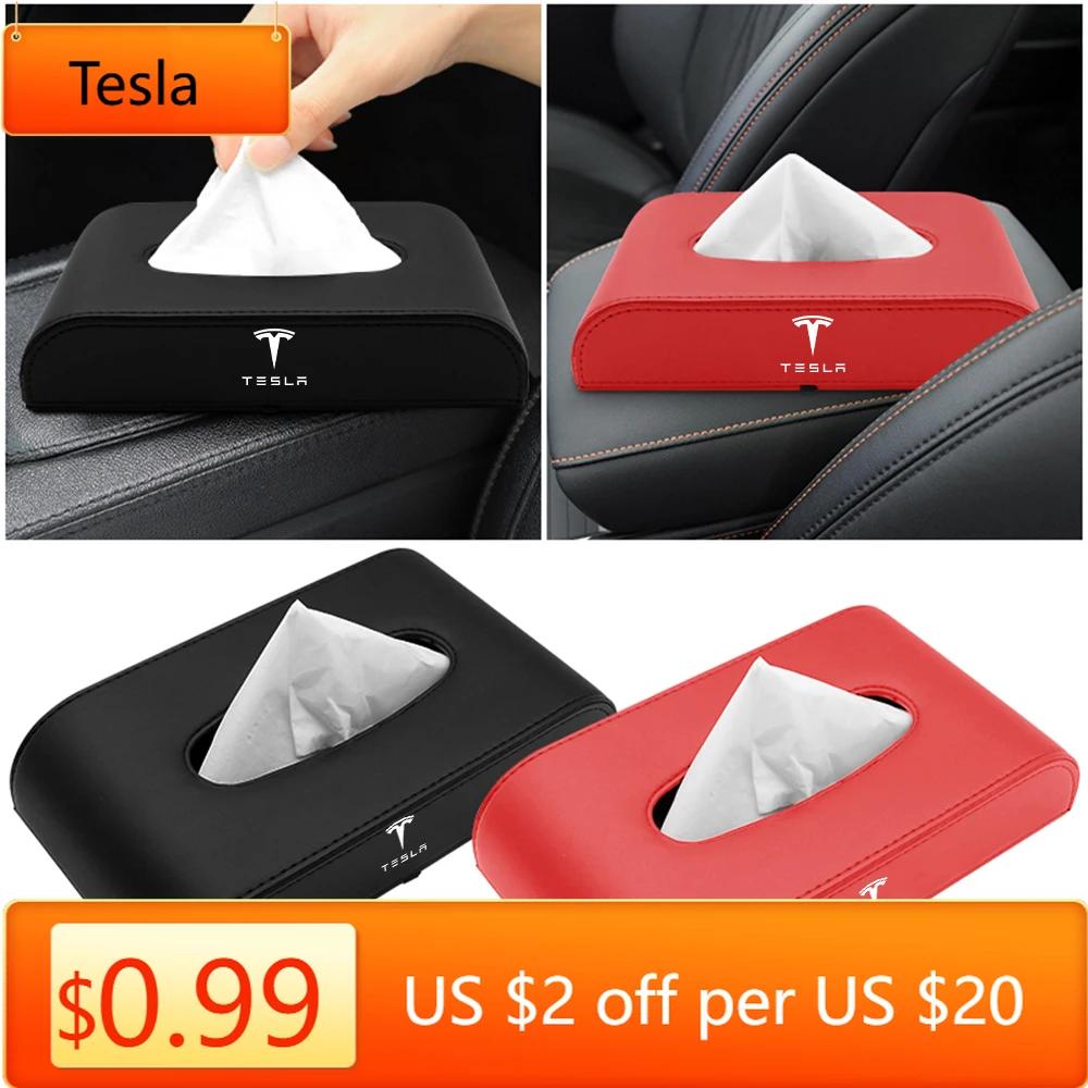 Car Sticker Tesla Car PU Leather Tissue Box Center Console Storage Case Auto Accessories For Tesla Model 3 Model S X Y Cybertruc