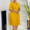 Women's summer new fashion temperament V-neck solid color large size pleated dress