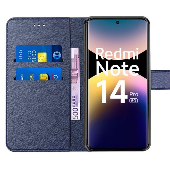 Skal - E.F.CONNECTION - För Xiaomi Redmi Note 14 Pro 5G - Marinblått PU-läder - 2 härdade glas - Repskydd