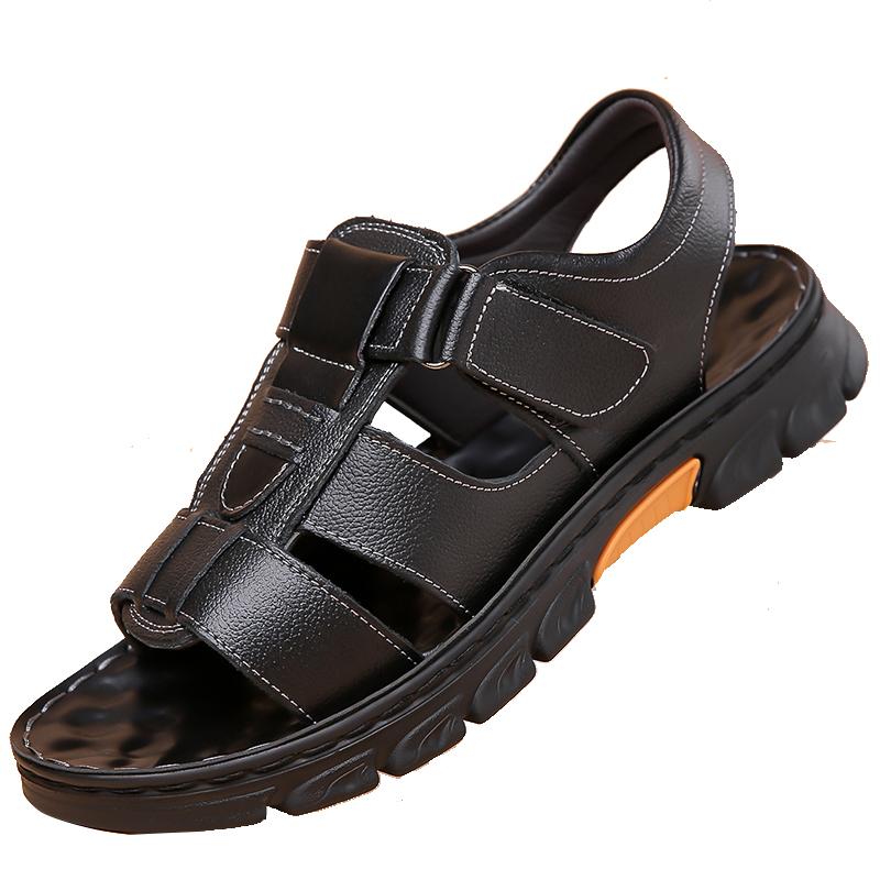 Sandales en Cuir PU pour Hommes Style Été Bout Ouvert Plage Chaussures Polyvalentes Antidérapantes Chaussures Décontractées Mode Homme Sandales Romaines Plates