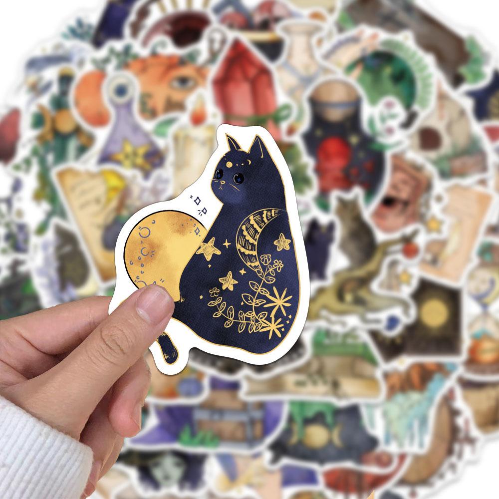 10/30/50pcs Retro Watercolor Witch Graffiti Stickers Halloween Cartoon Sticker Motorcycle Phone Suitcase Waterproof Decals Pack